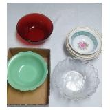 lot of serving bowls - cranberry and light green