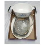 small Corningware casserole dish, 2 oval platters,