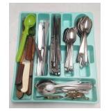 utensils tray, flatware, ice cream scoop and filet