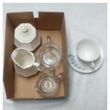 2 sugar & creamer sets, and 1 cup and saucer set