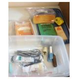 hair clippers, scissors and brush, shoe shine