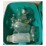 tote of Ball and other canning jars, some with