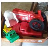 vintage large plastic toy tractor, horse trailer,