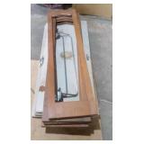 3 white wood cabinet doors, 4 small brown cabinet
