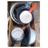 Enamelware lot - pots, pans, double boiler