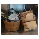 bushel basket of pots & pans, galvanized wash