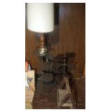 2 plant stands, lamp, and home made tool