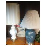 2 lamps - blue base with flowers stands 29 inches