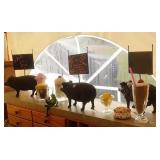 3 Burton & Burton display pigs with signs, Ganz