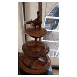 3 tier wood nut serving trays with figure - stands