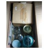 Kerr, Atlas & Ball jars, some with bails, and lids