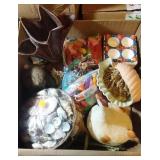 4 votive Berry candle holders, shells, chicken