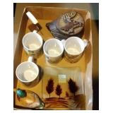 4 John Deere coffee mugs, deer container, decor