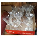 15 crystal glasses, relish tray, sugar and creamer