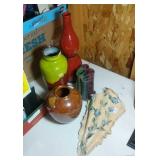 5 vases, one wall mount, one marked Germany