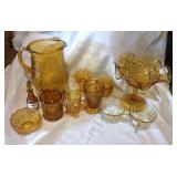 Amber and Yellow glass - 11 amber pieces and 2