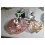 3 pink glass plates, Mickey Mouse glass, 2