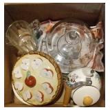 apple pie plate with cover, tea kettle, chip and