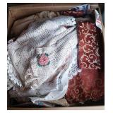 red and gold napkins, drapes, Twin quilt cover,