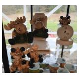 moose decor - 3 small figures, candle holder and