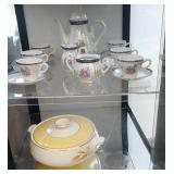 contents of 2 shelves - 6 piece tea service set