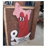 "Custom Candles" large wood sign, fabric chicken