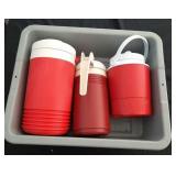 3 water jugs and large was tub - one marked