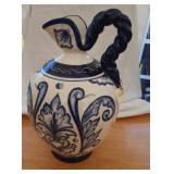 tall blue/white water pitcher "Hand Painted Spain"