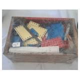 vntage Erector toy set in "Dried Prunes" crate