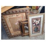 3 wall hangings - square mirror and 2 floral