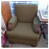 wood and green fabric chair