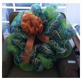 green/orange wreath and pink/rose swag