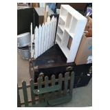 white wall nook display, white picket fence decor