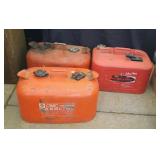 3 marine gas cans - OMC, Mercury and Johnson
