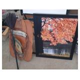 large wood pumpkin decor, large fall framed