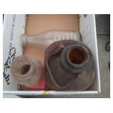 2 Wisconsin milk bottles and large brown glass jug