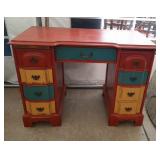 painted wood desk - 9 drawers & 2 extensions