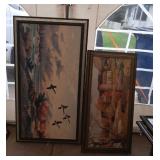2 large paintings - Geese (53 inch by 29 inch) &