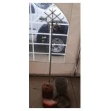 galvanized bowed bucket, music stand, gasoline