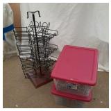 2 totes of display hooks & black display rack
