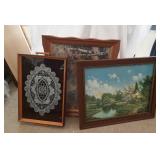2 paintings and service tray