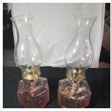 2 matching oil lamps with hurricanes - stand 14.5
