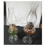 2 oil lamps with hurricanes - tallest is 18 inch