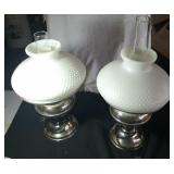 2 electric oil lamps - stand 19 inches, hurricanes