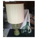 green base lamp (38 inch) & green round glass jug