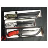 3 large knives with sheathes and boxes - 10 inch