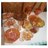 18 pieces of Depression Carnival glass