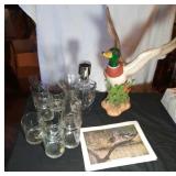 7 duck glasses with matching carafe, dispenser