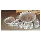 punch bowl, 16 cups, ladle and candy dish