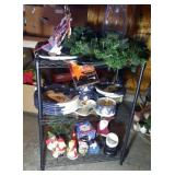 rack and contents including snowman plates, decor,